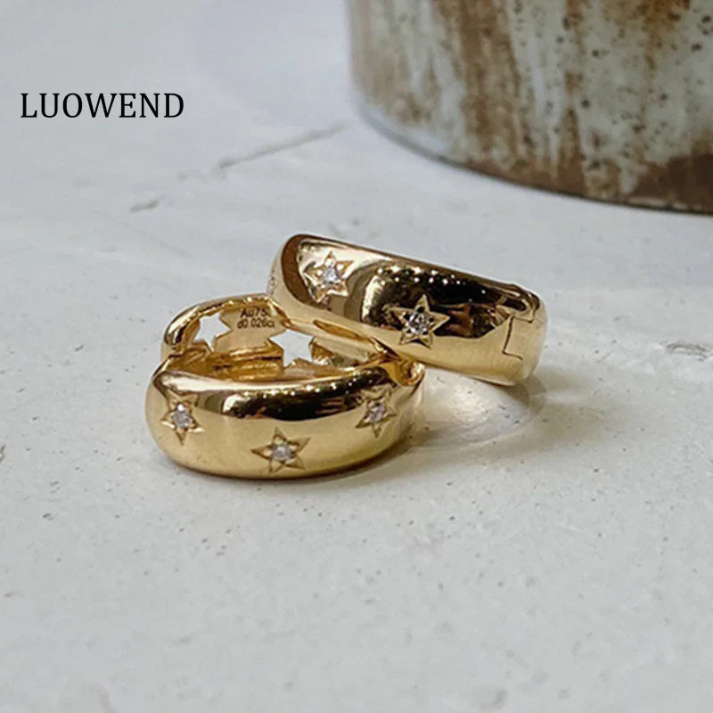 LUOWEND 18K Yellow Gold Drop Earrings