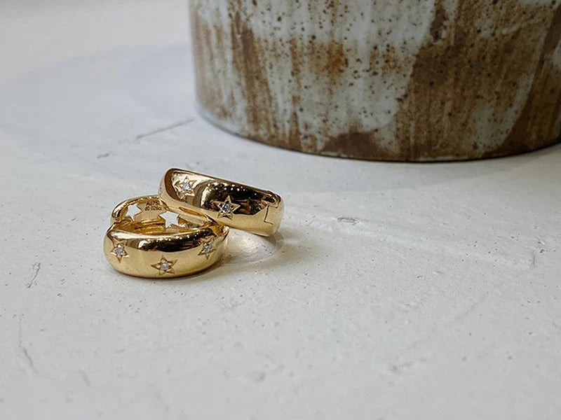 LUOWEND 18K Yellow Gold Drop Earrings